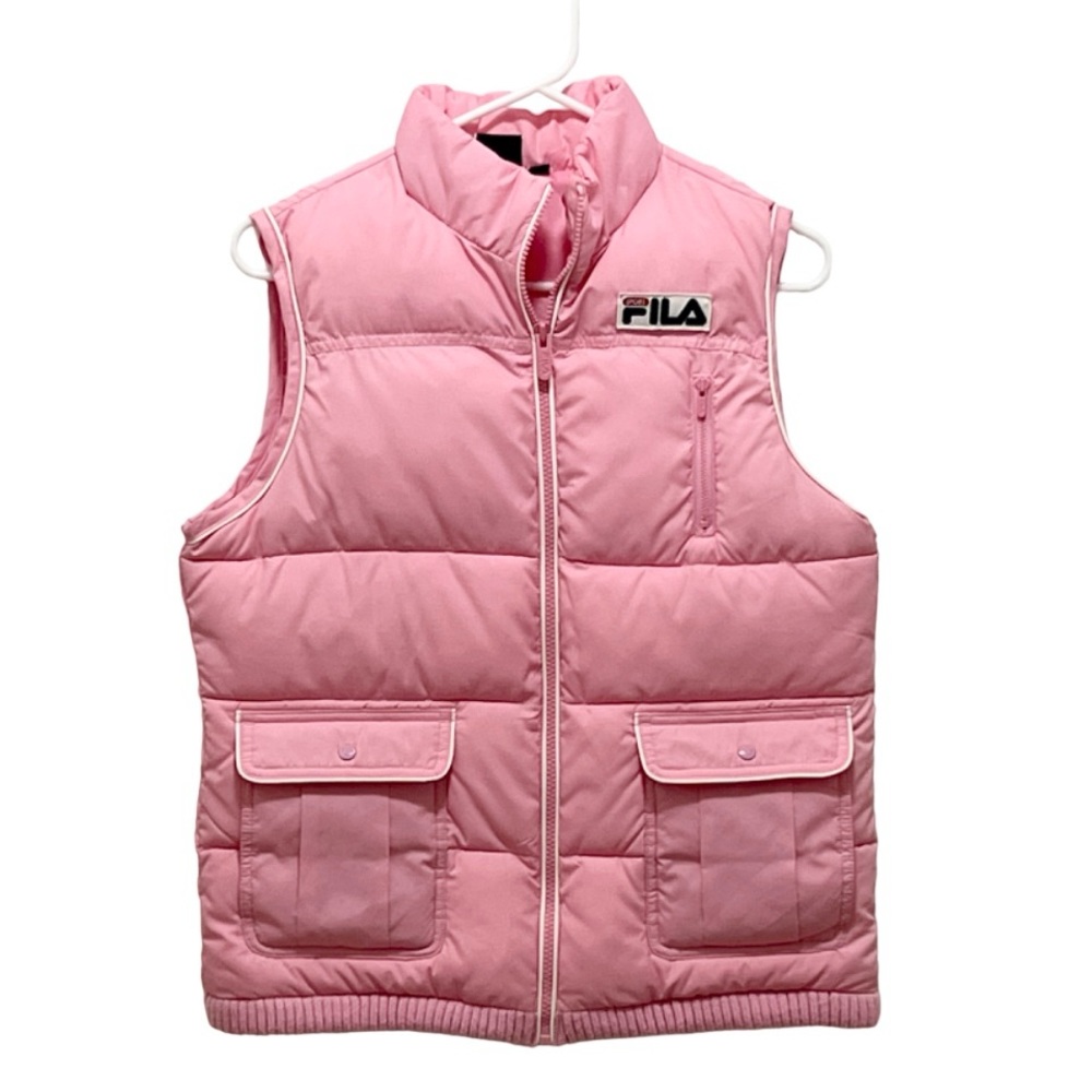 FILA sport Y2K puffy vest ribbed bottom white piping women’s size medium